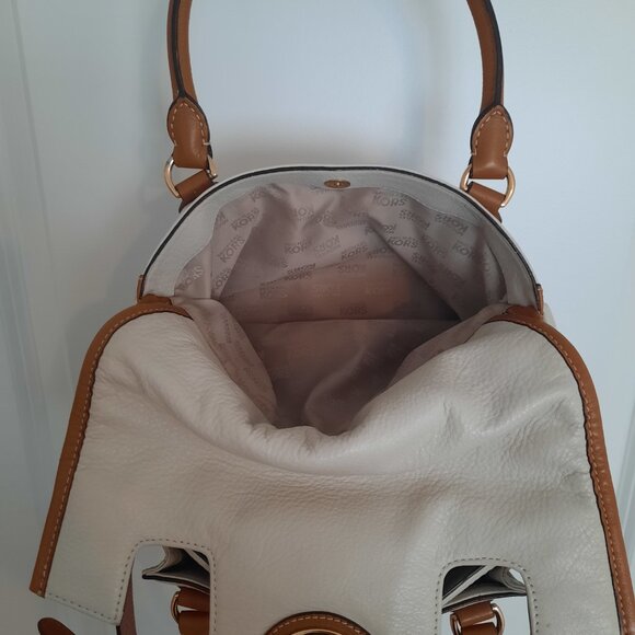 Michael Kors Margo White Pebble Leather Logo Top Handle Satchel Bag - Picture 5 of 9